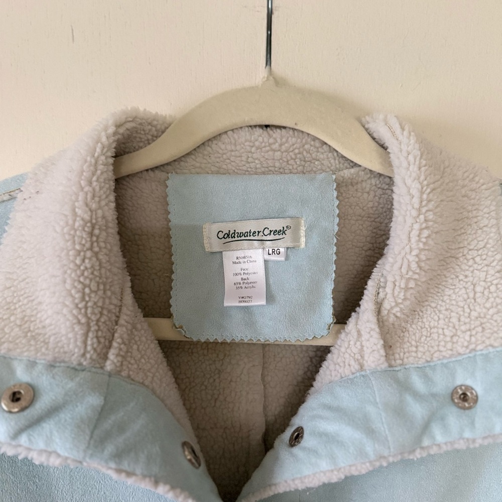 Vintage Coldwater Creek Light Blue Faux Suede & Shearling Penny Lane Coat - Picture 3 of 5